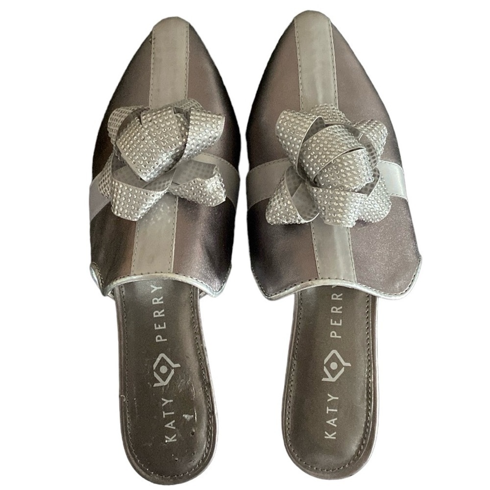 Katy Perry Collections The Stephanie Silver Gift Wrap Bow Mules Slippers Flats